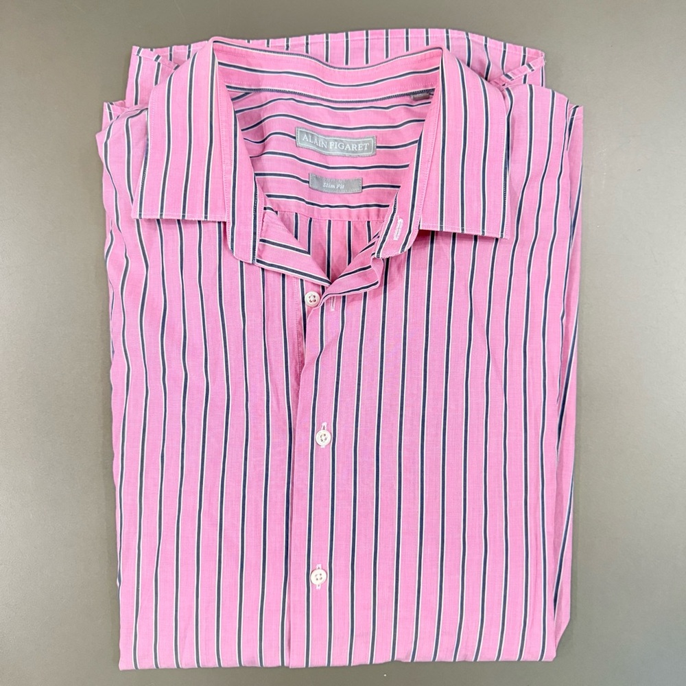 Alain Figaret Slim Fit Pink Striped Men's Shirt - Size 17.5